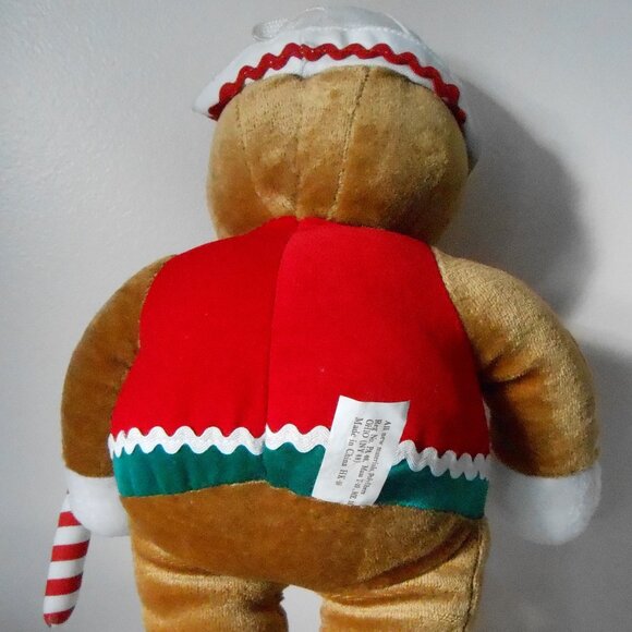 Christmas Gingerbread Man Red Vest Candy Cane 1990 Target Brand Vintage 13" Tall - Picture 2 of 3